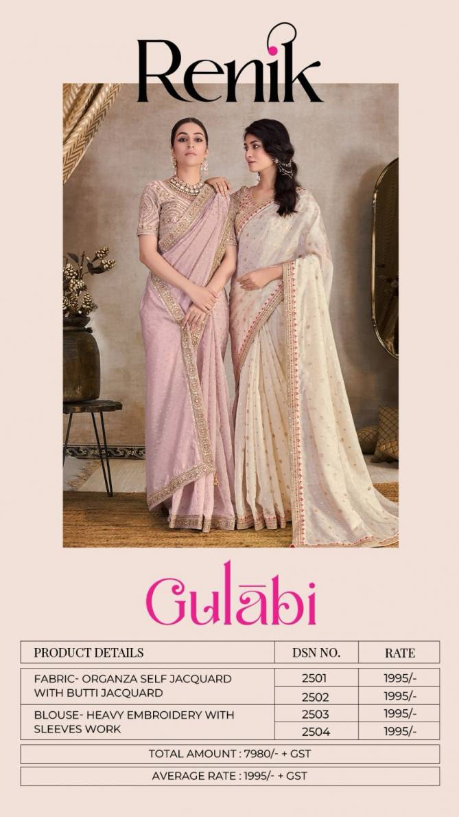Gulabi By Renik Fashion Heavy Embroidery Organza Saree Suppliers In India
